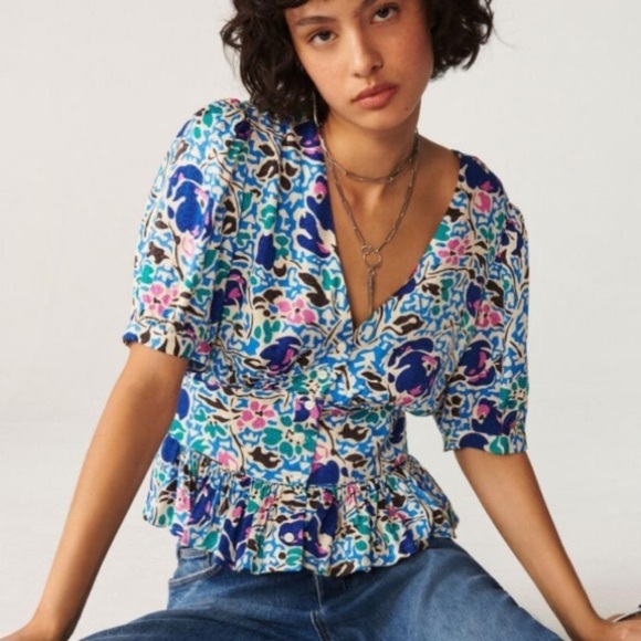 ba&sh Tops - ba&sh Oleo Peplum Top Blue combo size XS